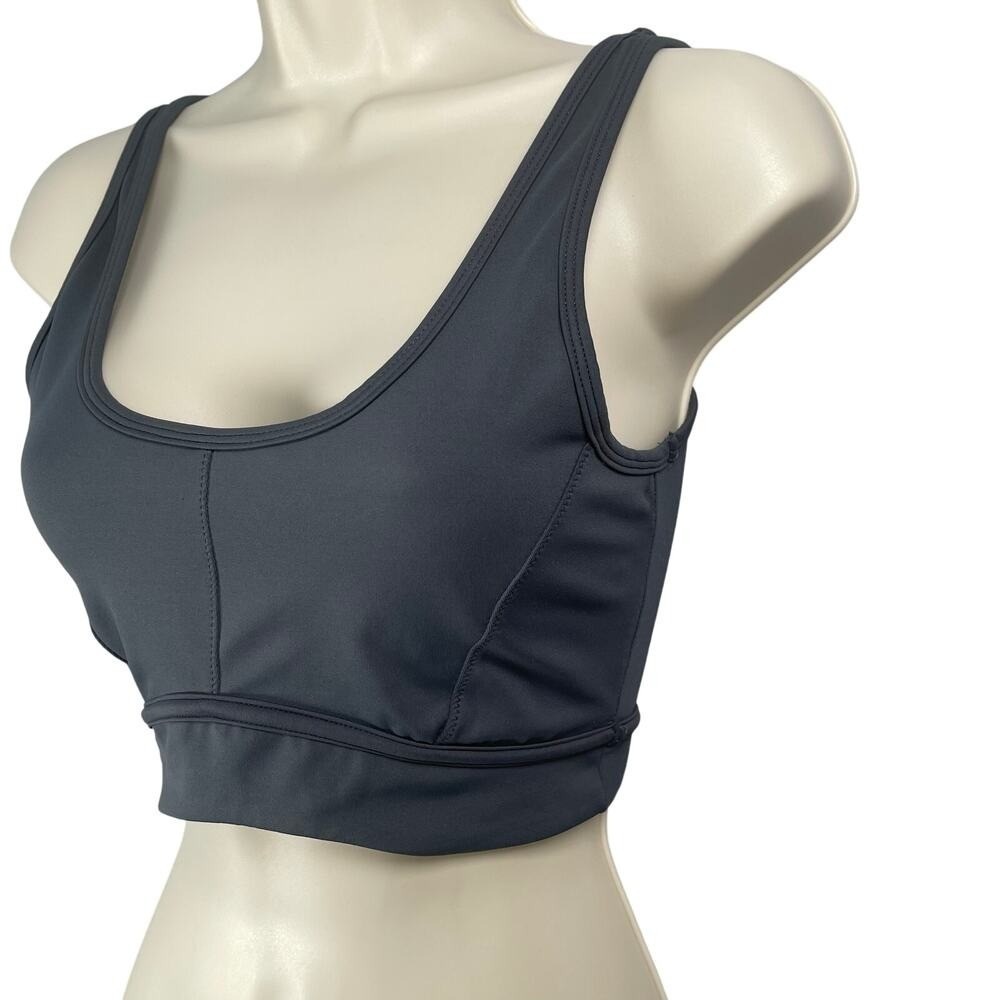 All Fenix Sports Bra Small Gray EcoRib Contour Scoop Neck Longline Yoga Running
